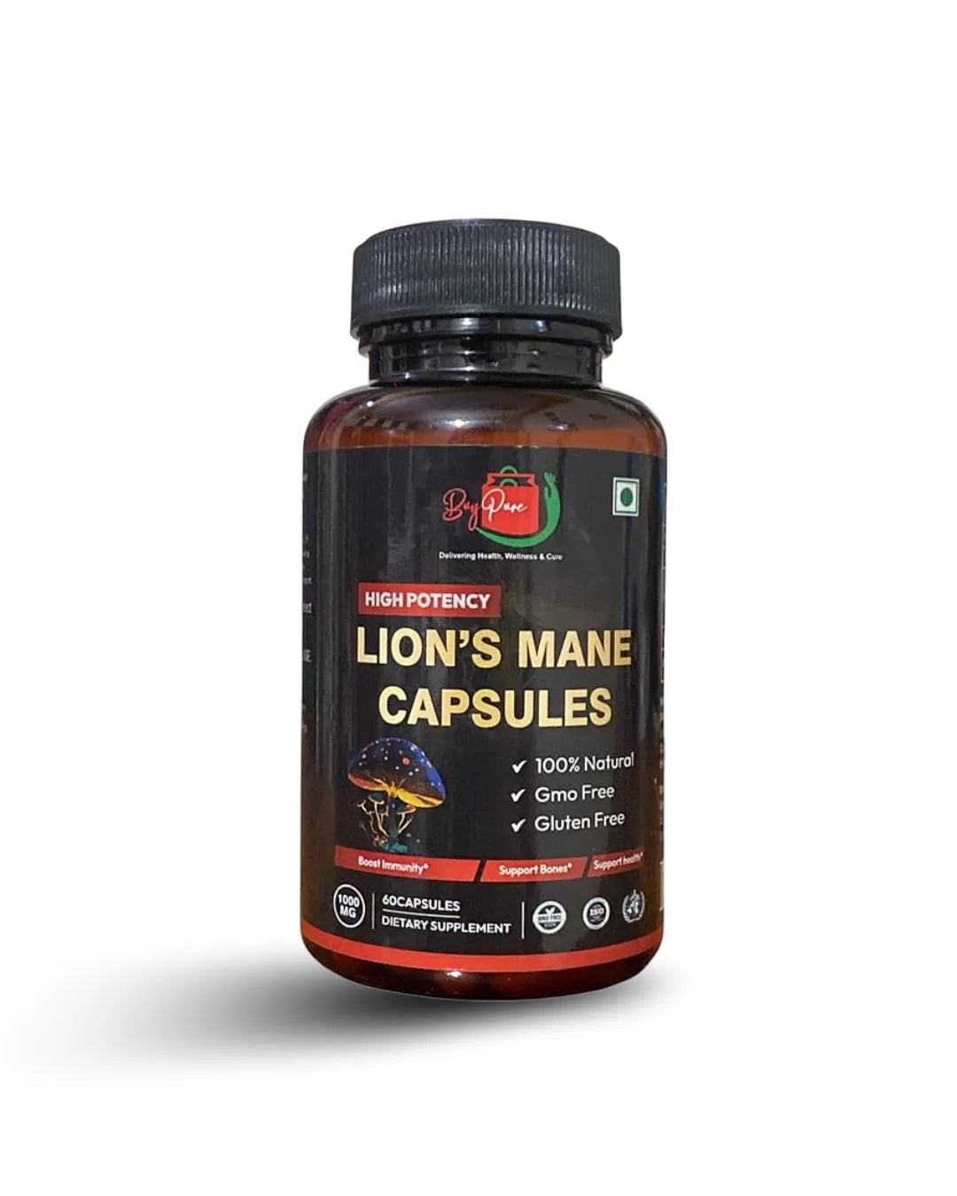 High Potency Lion's Mane Mushroom 60 Capsules, 50 g | 100% Natural | Gmo Free | Gluten Free