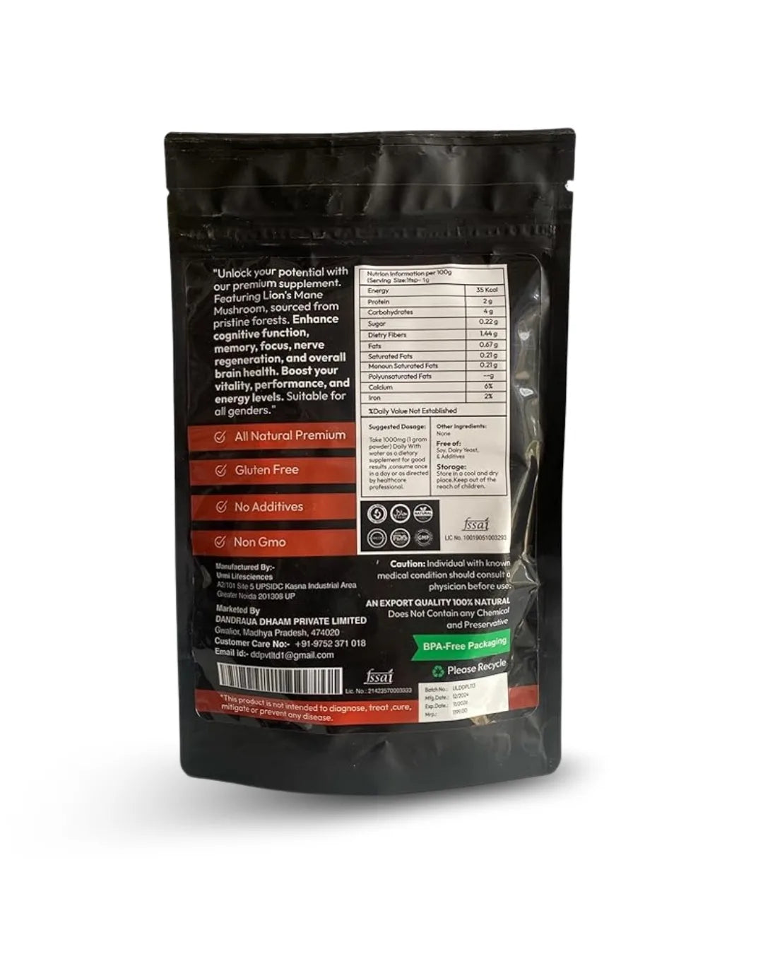 High Potency Lion's Mane Extract Mushroom Powder 100 g | Immune System Support | Blood Sugar Regulation | Memory & Focus | Digestive Health