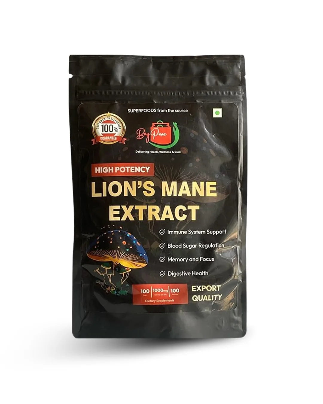 High Potency Lion's Mane Extract Mushroom Powder 100 g | Immune System Support | Blood Sugar Regulation | Memory & Focus | Digestive Health