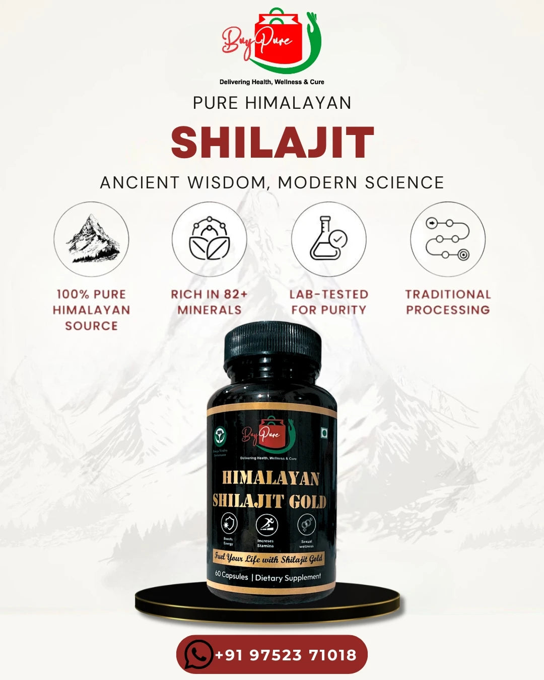 BuyPure Himalayan Shilajit Gold 60 Capsules, 50 g | Boosts Energy | Increases Stamina | Fuel Your Life with Shilajit Gold