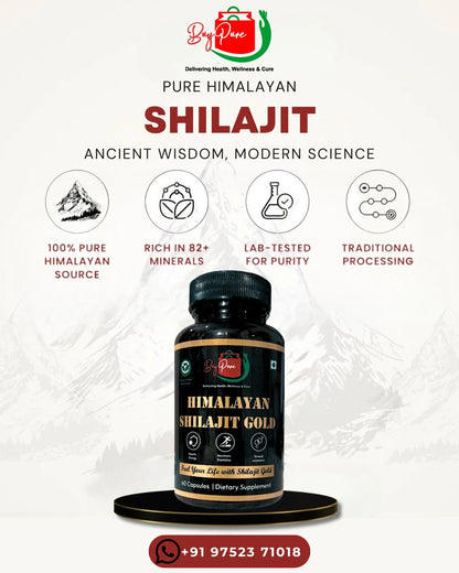 BuyPure Himalayan Shilajit Gold 60 Capsules, 50 g | Boosts Energy | Increases Stamina | Fuel Your Life with Shilajit Gold